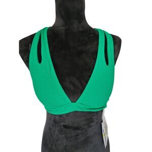 Becca Women's Green Pucker Up Tear Drop Bikini Top Swimwear, Size Medium